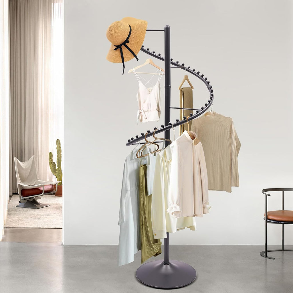 Spiral Rotating Clothing Rack, 360° Spiral Retail Costumer Heavy Duty Garment Rack with 38 Ball for Retail Stores, Bedroom, Living Rooms (Black)