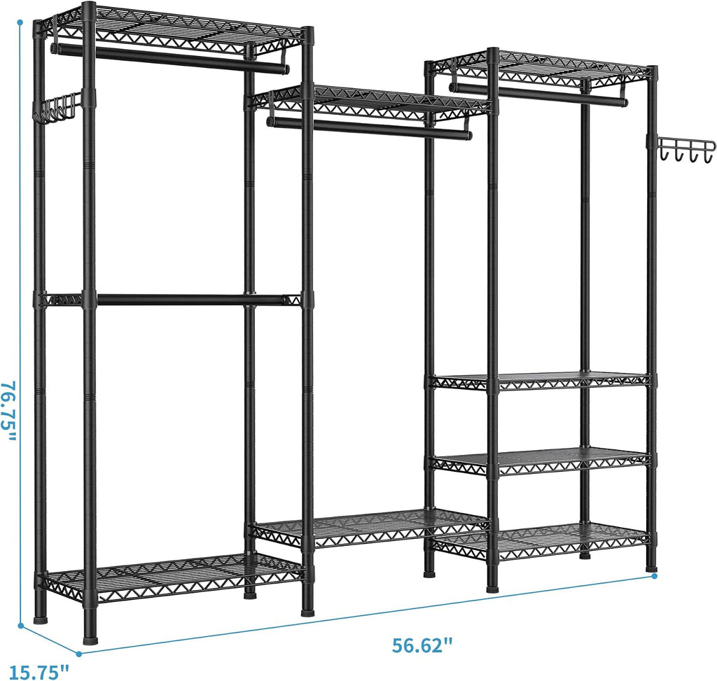 Golpart Heavy Duty Garment Rack Clothes Rack,Large Metal Closet Organizer System Storage Wardrobe,Freestanding Clothing Rack with 8 Adjustable Wire Shelves&4 Hang Rods,MaxLoad 800lbs