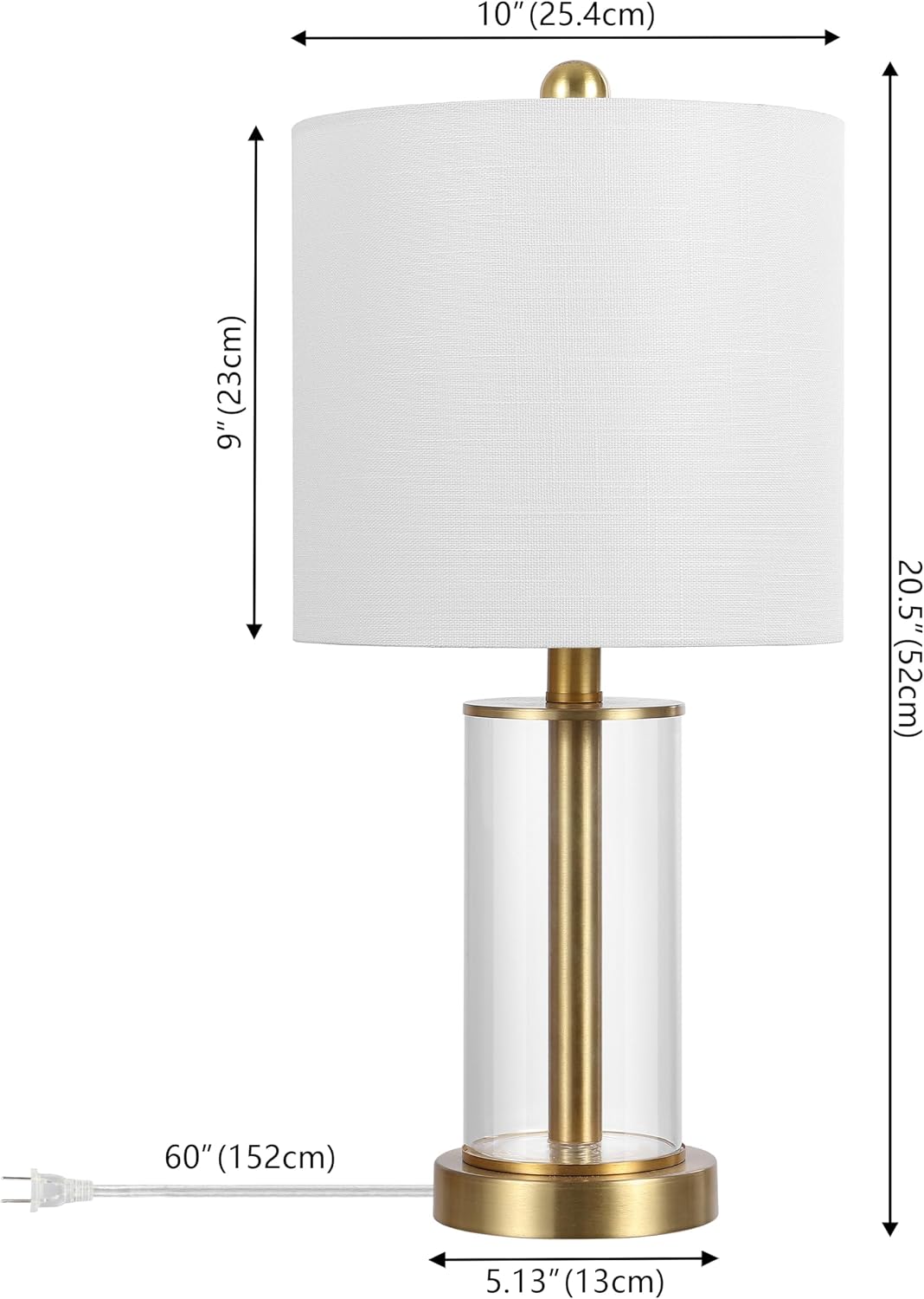 JONATHAN Y 20.5' Brass Gold Fillable Glass Table Lamp Set of 2, Modern Nightstand Lamps for Living Room Bedroom Office, White Linen Shade, LED Bulbs Included (JYL8508B-SET2)