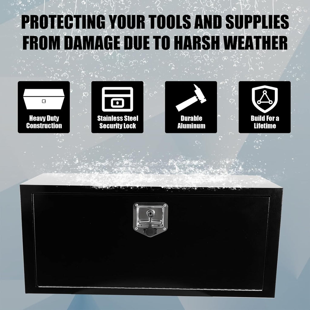 confote Black Steel Underbody Truck Tool Box with T-Handle Lock,Heavy Duty Truck Tool Box Truck Storage Organizer Tool Box Chest For Storage Smooth Surface,Waterproof-36'x 14'x 16' inch