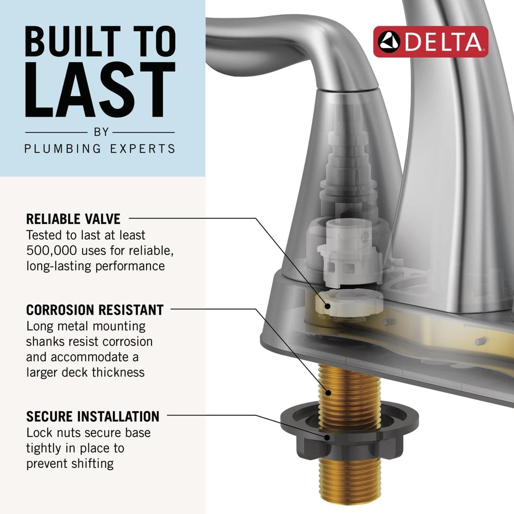 Delta Nicoli Centerset Brushed Gold Bathroom Faucet with Sprayer, 4 Inch 3 Hole Bathroom Sink Faucet with Pull Out Sprayer, Push-Pop Drain, Champagne Bronze 25749LF-CZ