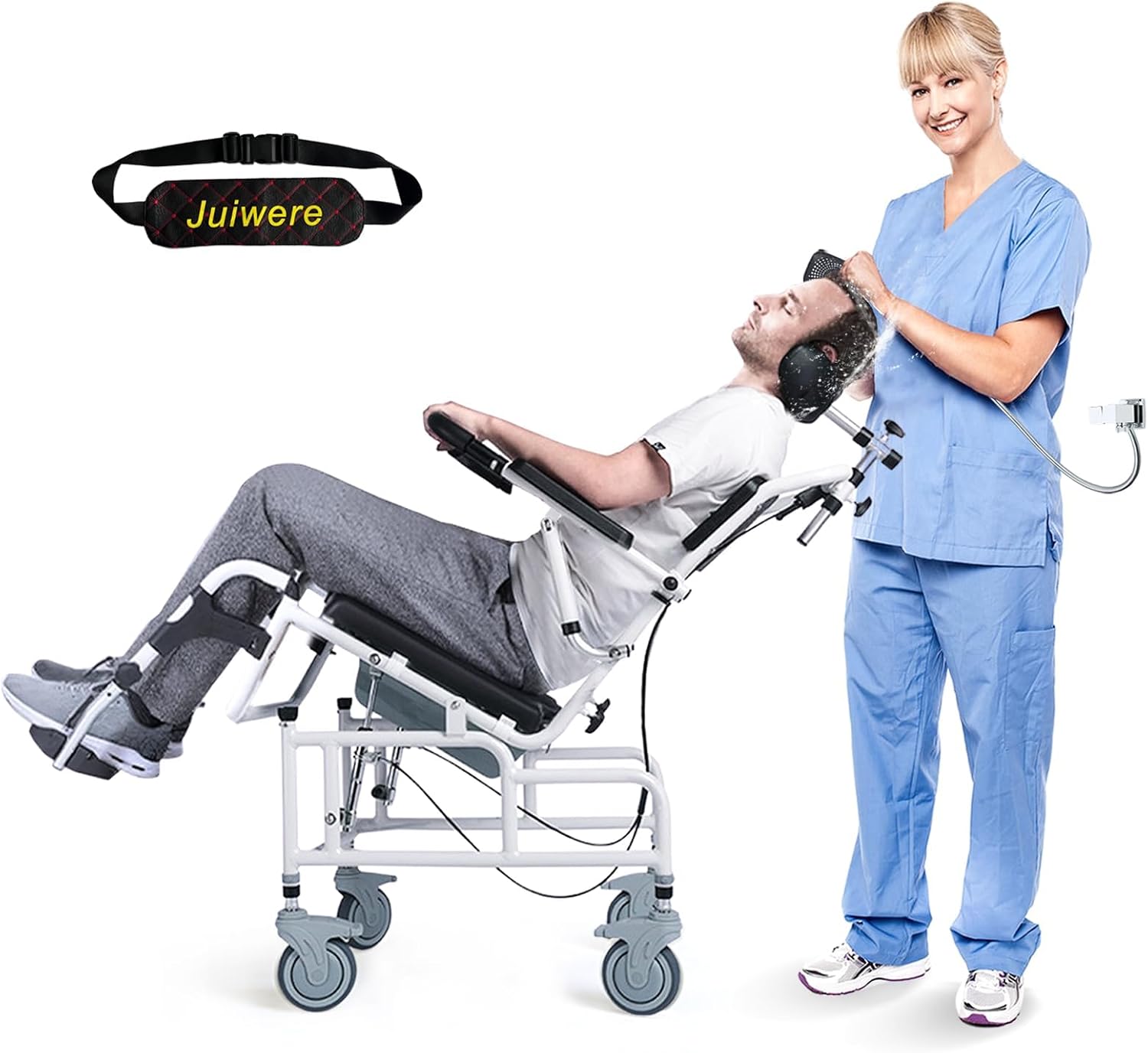 Shower Chair with Soft Seat Cushion, Reclining Shower Chair, Transport Chair Medical Shower Chair, Toilet Chair 300lbs Weight Capacity
