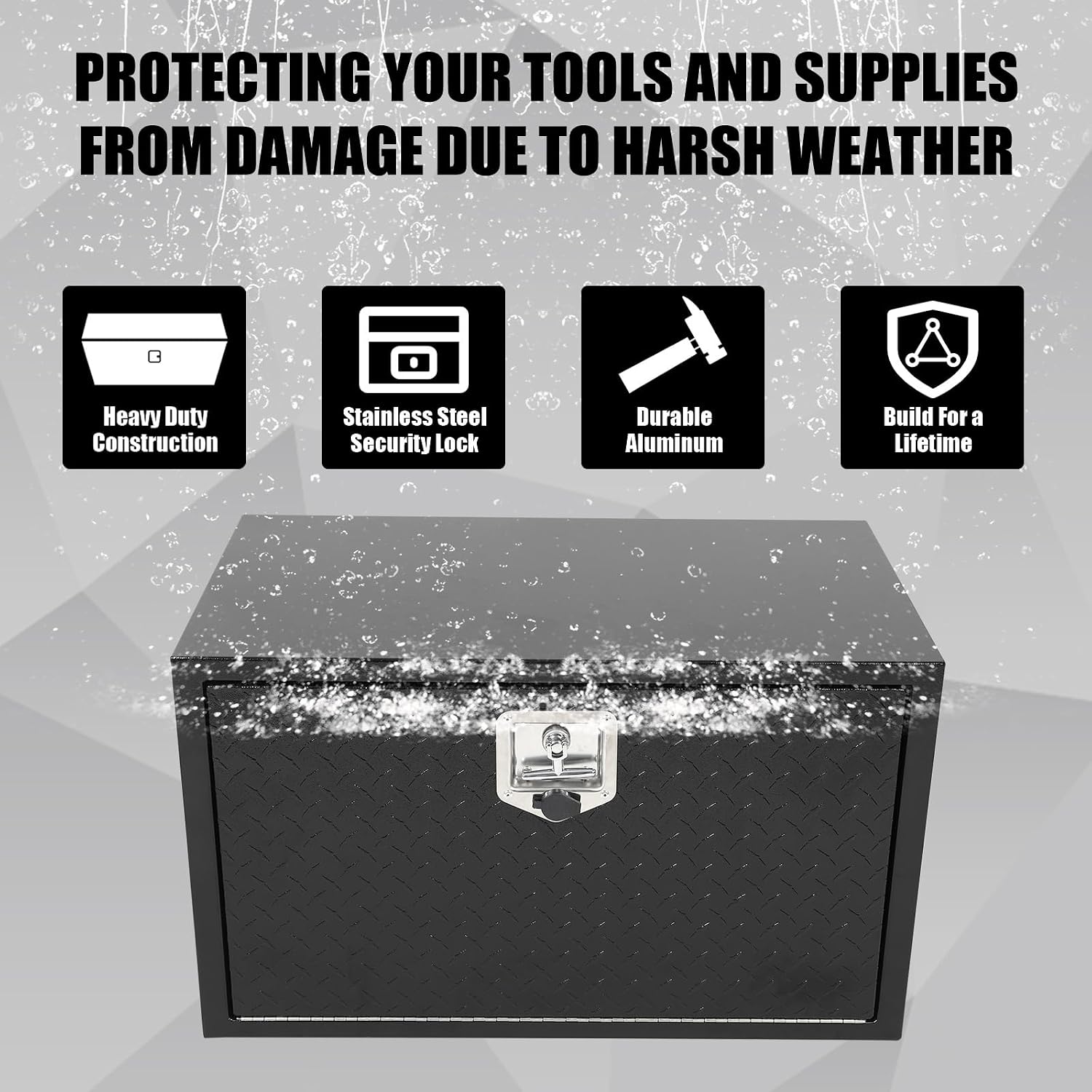 confote Black Steel Underbody Truck Tool Box with Aluminum Door,Heavy Duty Tool Box Organizer Chest For Pick Up Truck Bed,T-Handle Lock,Waterproof-30 x 18 x 18 inch