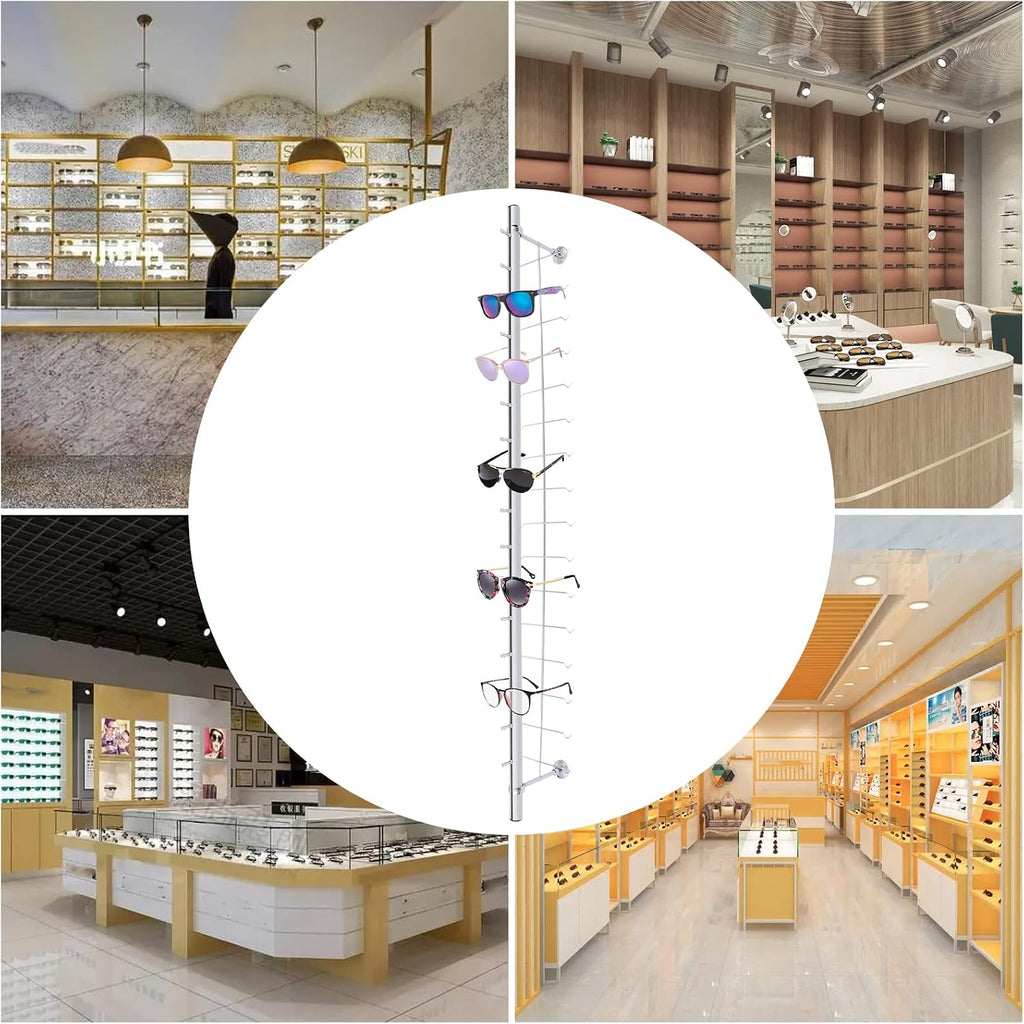 10 Pcs/set Glasses Rack Eyeglass Frame Stand 4ft Hold 16 Frames Sunglasses Holder Organizer Storage Eyewear Glasses Display Stand Column Decorative Display Rod