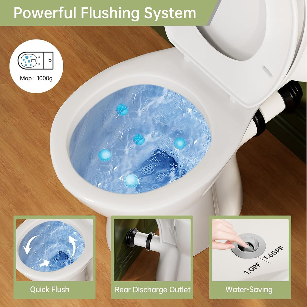 Simple Project Rear Outlet Toilet with Tank, 19 Inch ADA Rear High Toilet, Dual Flush 1/1.28GPF Back Discharge Tall Toilet with Comfort Soft Close Seat for Seniors -Includes Extension Pipe