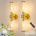 Morauroral Gold Battery Operated Wall Sconces Set of 2, Rechargeable Wall Lights with Remote Control, 20 Inch Modern Wireless Wall Lamp for Bedroom, Living Room with Clear Glass Shade (Bulbs Included)