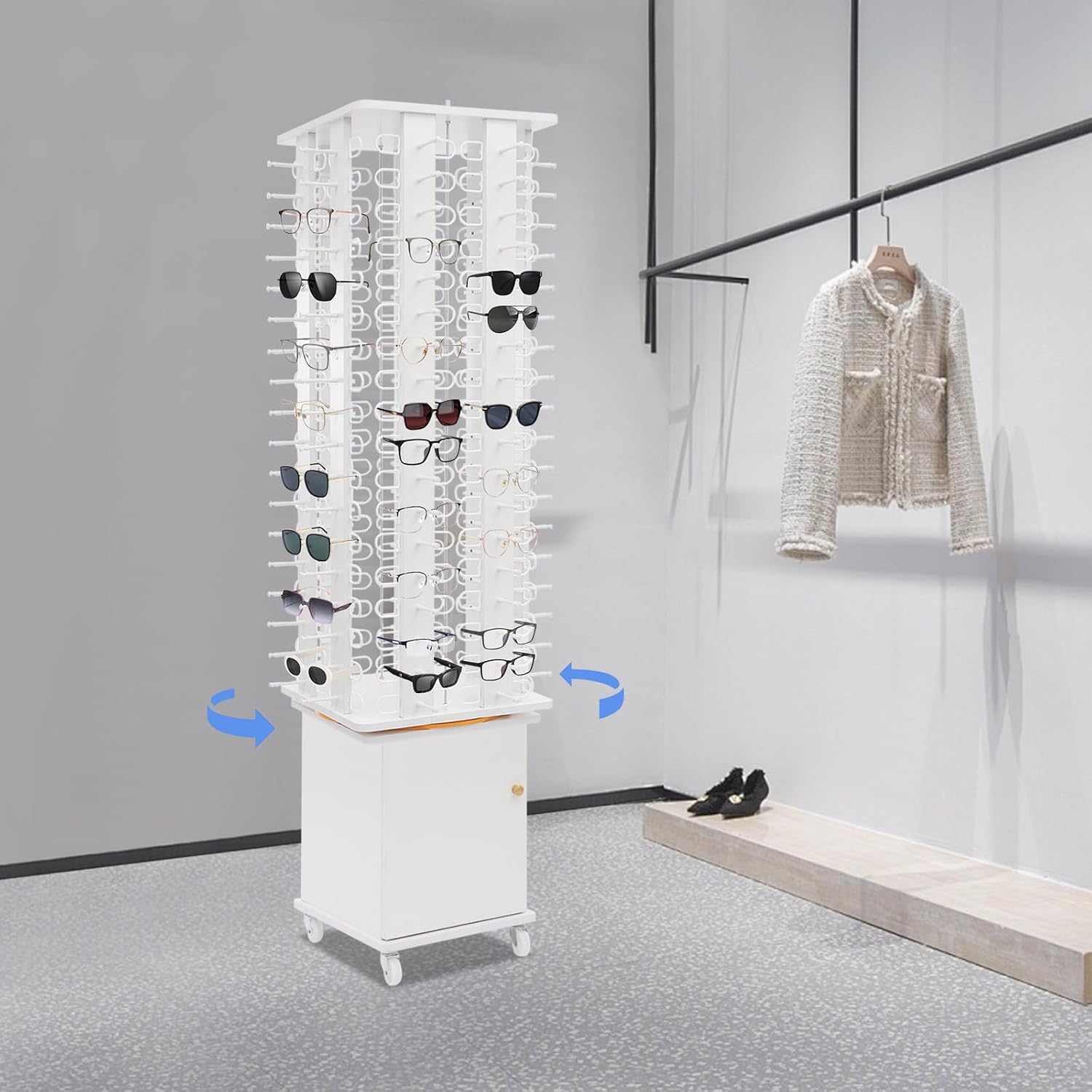 144 Capacity Eyeglass Display Stand 360° Rotating Sunglasses Rack Organizer Holder with Base Square Freestanding Countertop Spinner for Retail Boutique (White, 144 Pairs)
