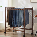 Solid Wood Rolling Trolley Pants Rack with Wheels - Freestanding Metal Garment Organizer for Bedroom, Laundry Room, Closet - Ideal for Trousers, Skirts, Scarves, and More