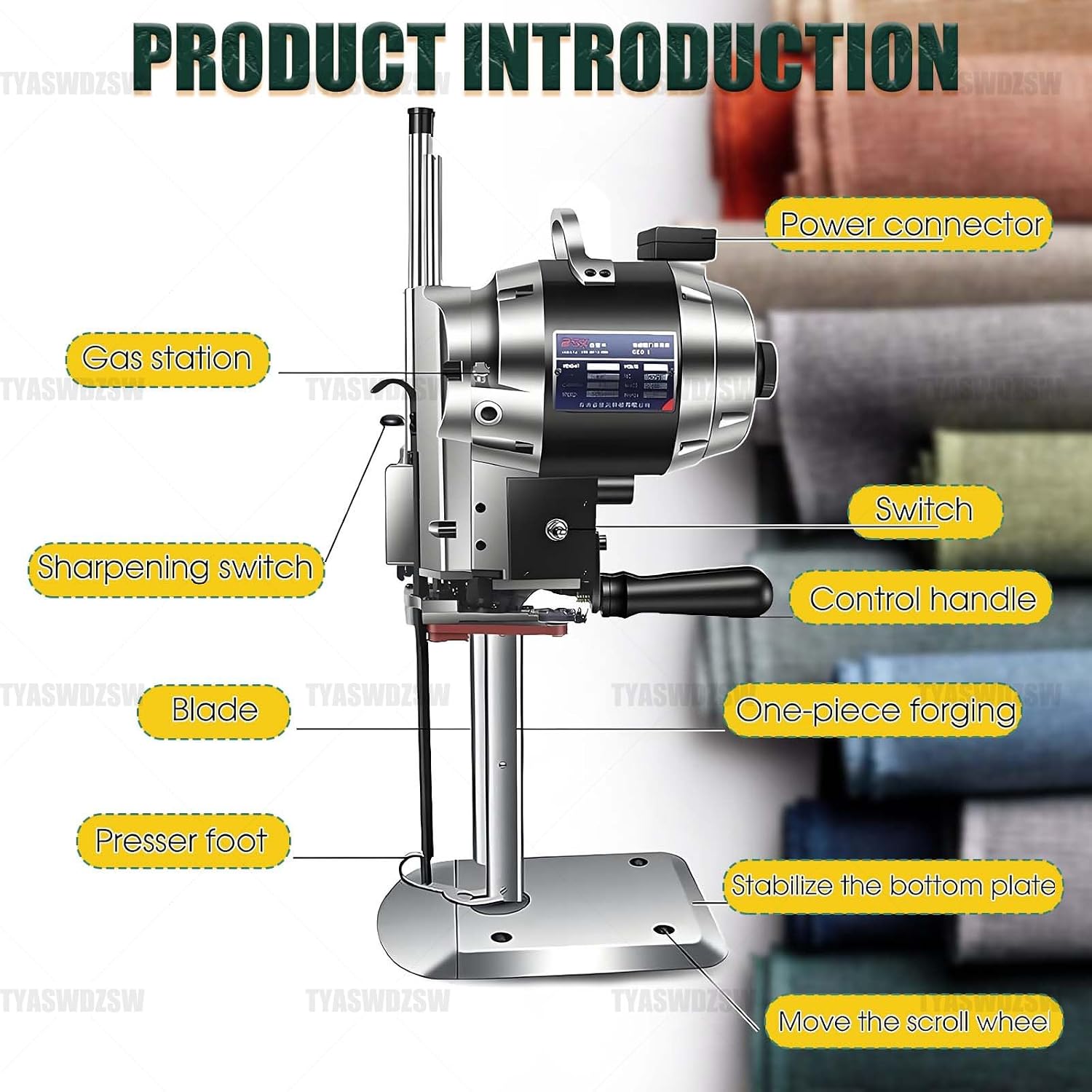 1100W Professional Fabric Cutting Machine, 10in Straight Knife Cloth Cutter with Auto Blade Sharpening, Versatile Leather & Textile Cutter for Carpet & Multi-Layer Materials