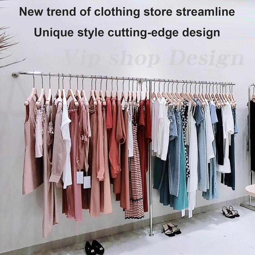 Creative Clothing store clothes Rail Silver Wall mounted Garment Racks, industrial pipe clothing rack T-shaped retail garment display stand, Heavy Duty Closet Storage Organizer Towel Hanging Bar