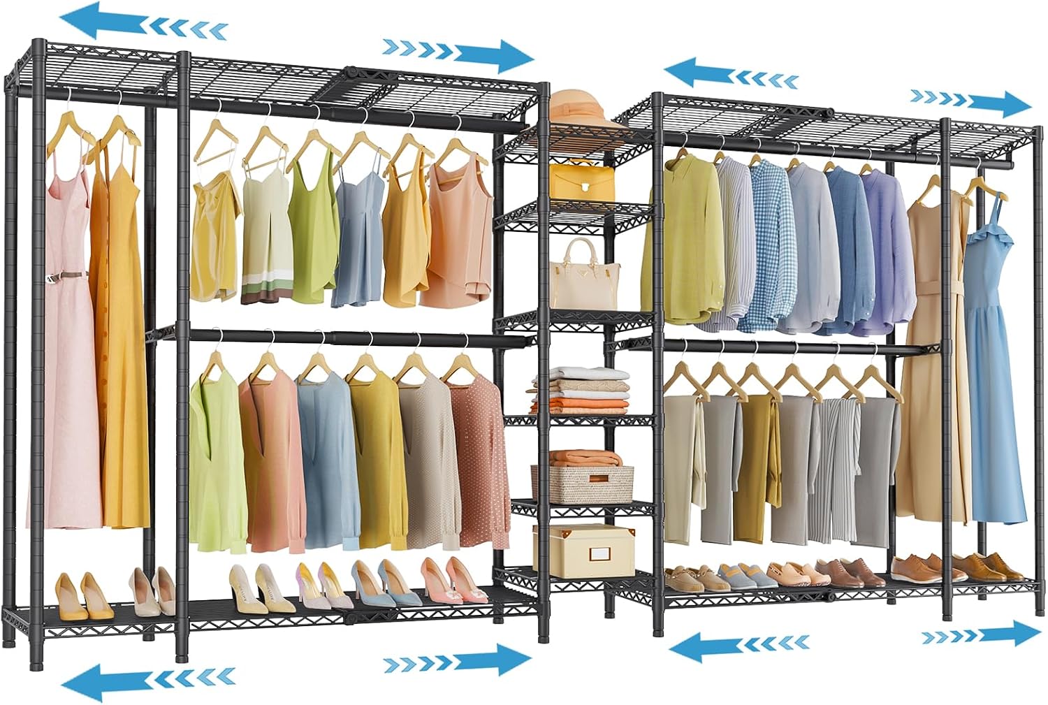 VIPEK X5 Extra Large Expandable Clothes Rack Adjustable from 7'8' to 10'5', Reach-in Closet Metal Clothing Racks Walk-in Freestanding Wardrobe Portable Closets, Black