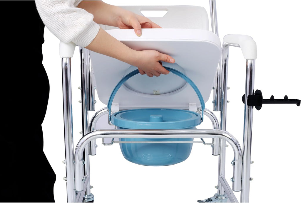 Heavy Duty Wheelchair Bedside Commode Chair Bath Shower Toilet Seat with Seat Patch Portable Medical Aid Mobility Multi-Function Elderly Handicapped People Pregnant Women Hospital Medical Chair