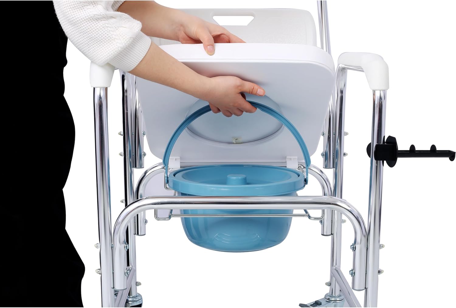 Heavy Duty Wheelchair Bedside Commode Chair Bath Shower Toilet Seat with Seat Patch Portable Medical Aid Mobility Multi-Function Elderly Handicapped People Pregnant Women Hospital Medical Chair
