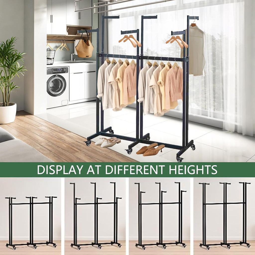 Metal Clothing Rack, 8 Arms Clothes Display Racks with Wheels, Adjustable Floor Standing Garment Rack From 46.85' to 64', Portable Retail Display Stand for Boutique Stores (Black, 8 Arm/68.5in)