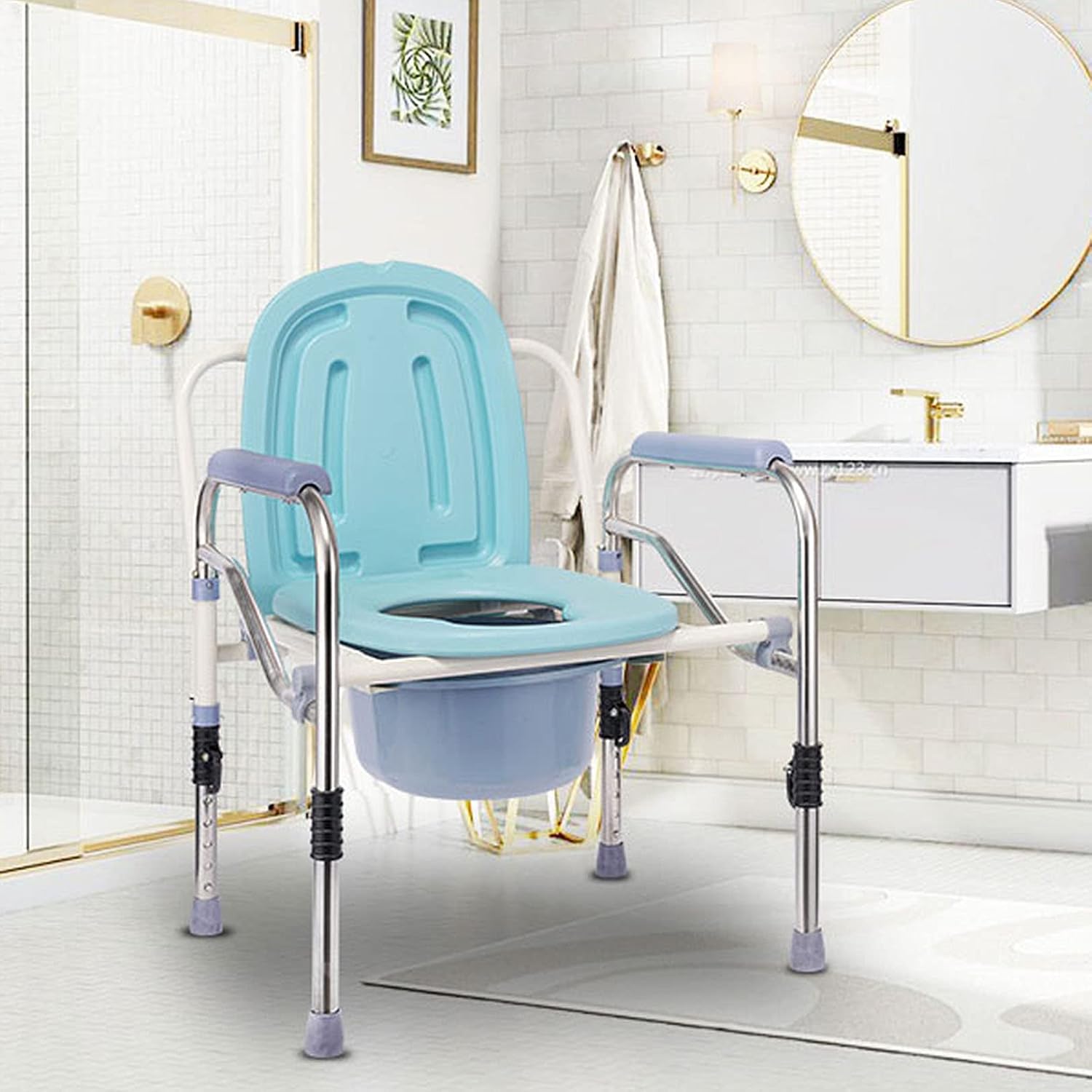 Stand Alone Raised Toilet Seat 330lbs - Heavy Duty Medical Homecare Commode Chair, Height Adjustable Legs, Bathroom Assist Frame for Elderly, Handicap, Disabled