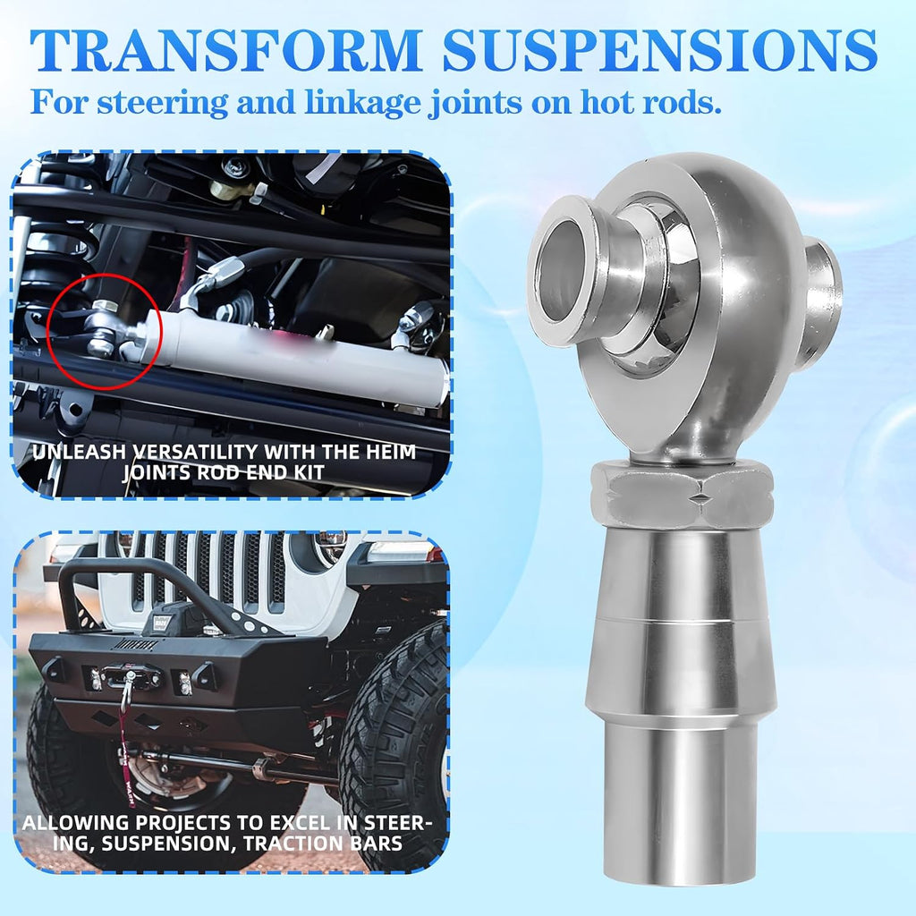 3/4' Heim Joint Rod End Kit with Spacer,Tube Adapters & Jam Nuts,RH & LH Hand Thread .750' Chromoly Heim Joints Panhard Rod End for Steering and Suspension, Traction Bars,Links Joints-4Set