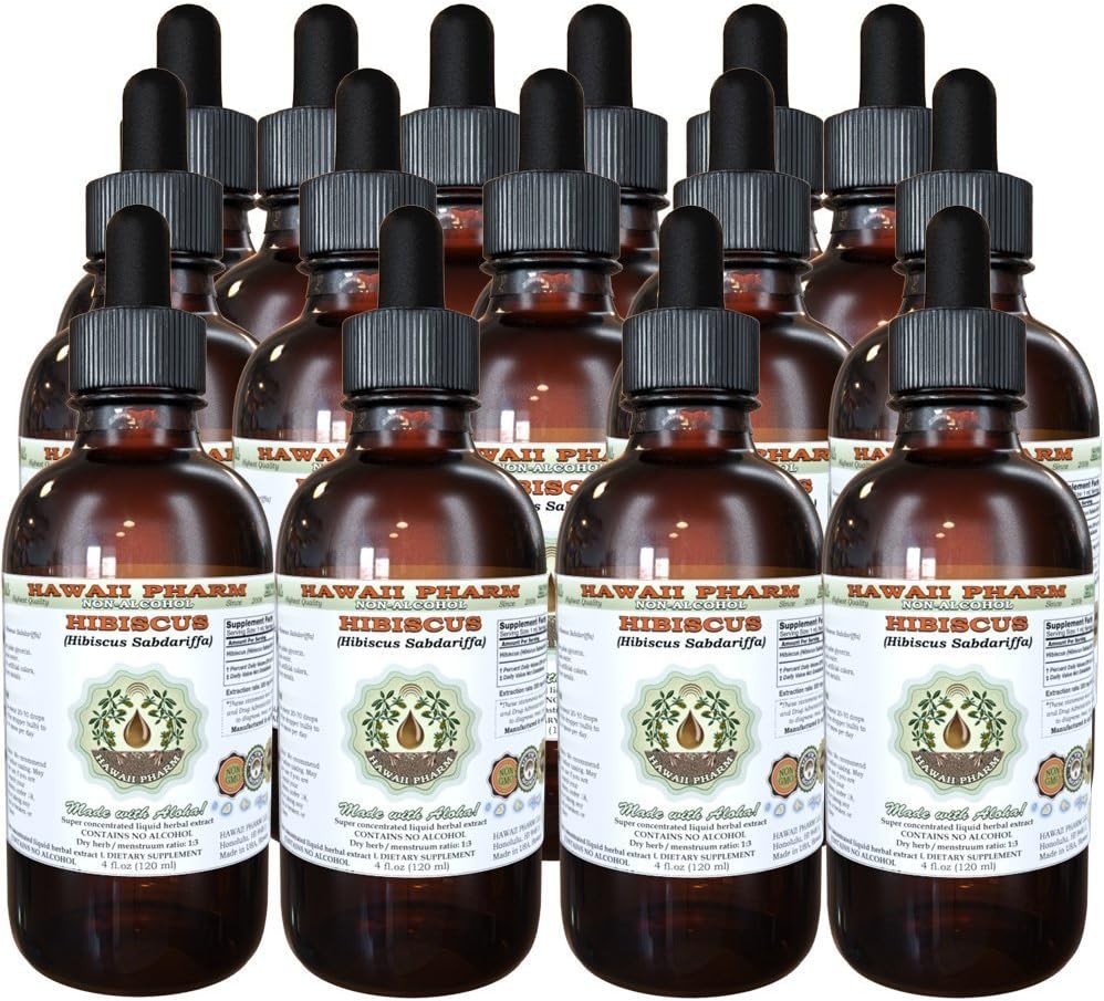 Hawaii Pharm Hibiscus Alcohol-Free Liquid Extract, Hibiscus (Hibiscus Sabdariffa) Dried Flower Glycerite Natural Herbal Supplement 15x4 oz
