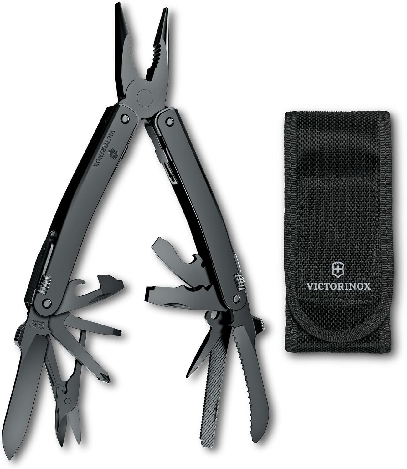 Victorinox Swiss Tool Spirit MXBS Swiss Army Knife, 24 Lockable Functions Swiss Made Multitool with Large Blade, Pliers and Wire Cutter - Black with Nylon Pouch