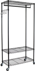 Oceanstar Heavy Duty Rolling Storage Garment Rack with Adjustable Shelves and Hook,Black