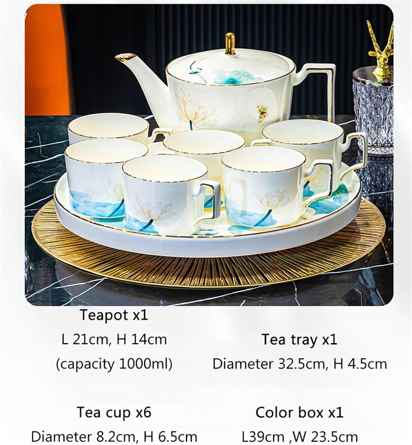 Beverage Serveware Modern teapot and teacup set coffee set combination Jingdezhen tea set with rotating tray Water Carafe
