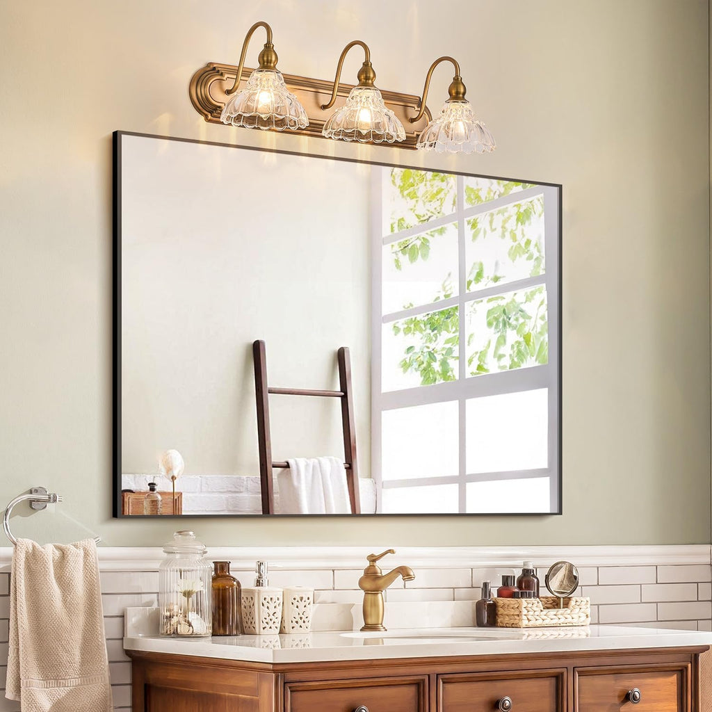 Vintage 3-Light Bathroom Vanity Lighting Fixtures Modern Wall Sconces Brass Glass Retro Vanity Light for Bedroom, Bathroom, Doorway, Farmhouse, Hallway
