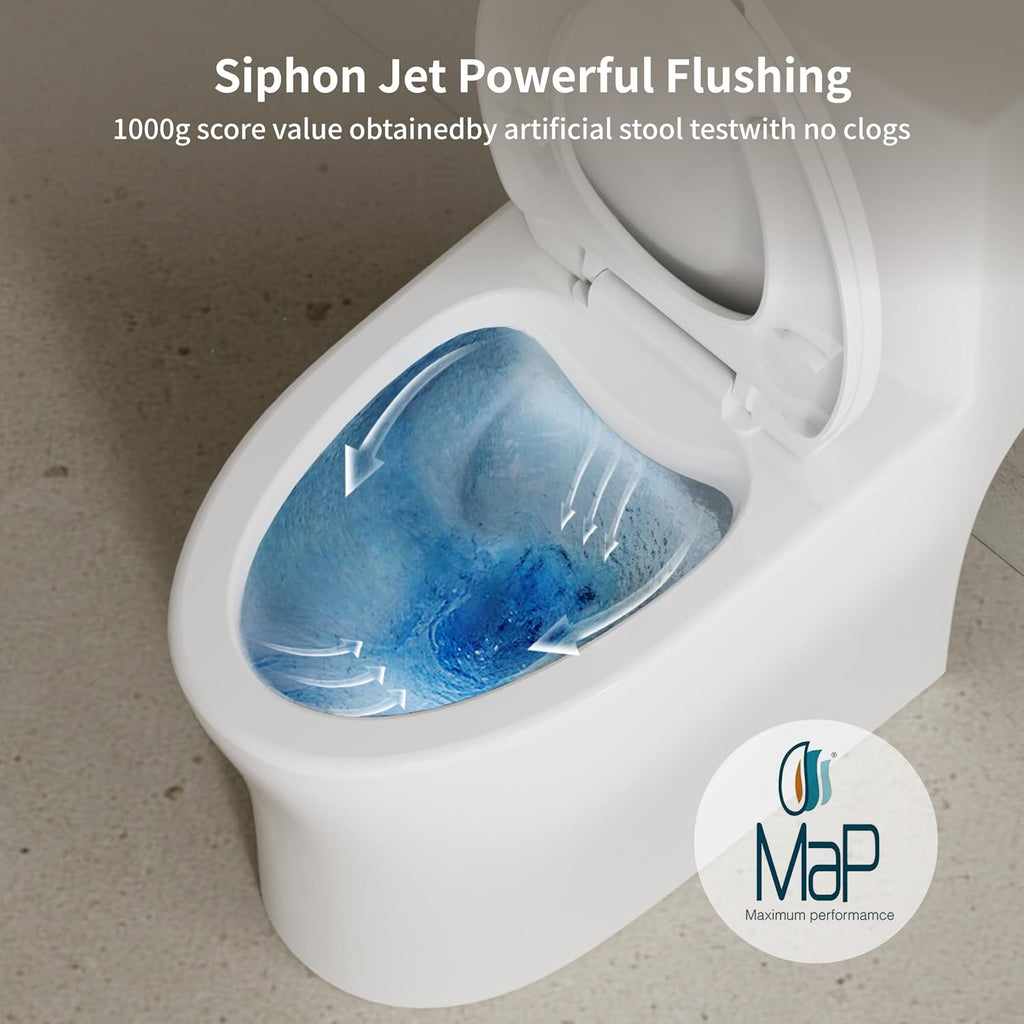 KE KING One Piece Toilet with Powerful Flush, Compact Toilet Elongated Side Lever Flush 1.28 GPF, Sleek Design White Toilet Bowl, MAP Score 1000g, 12'' Rough-in, Certified Quality