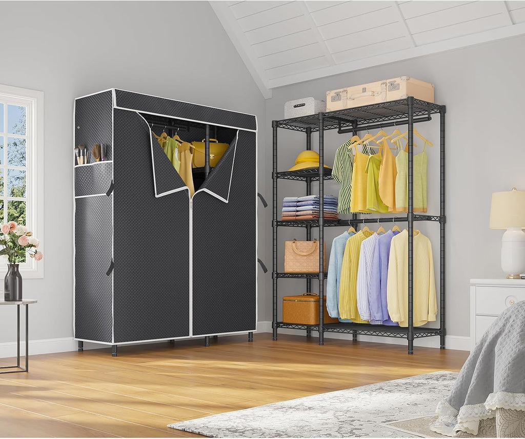 VIPEK V7C Garment Racks With Cover Portable Closets for Hanging Clothes, Heavy Duty Clothes Rack With Shelves Metal Closet Wardrobe, Max 670lbs, Black With Upgraded Polyester Cover