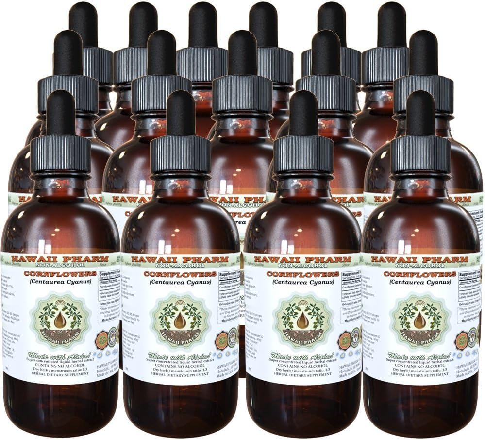 Hawaii Pharm Cornflower Alcohol-Free Liquid Extract, Cornflower (Centaurea Cyanus) Dried Flower Glycerite Natural Herbal Supplement 15x4 oz