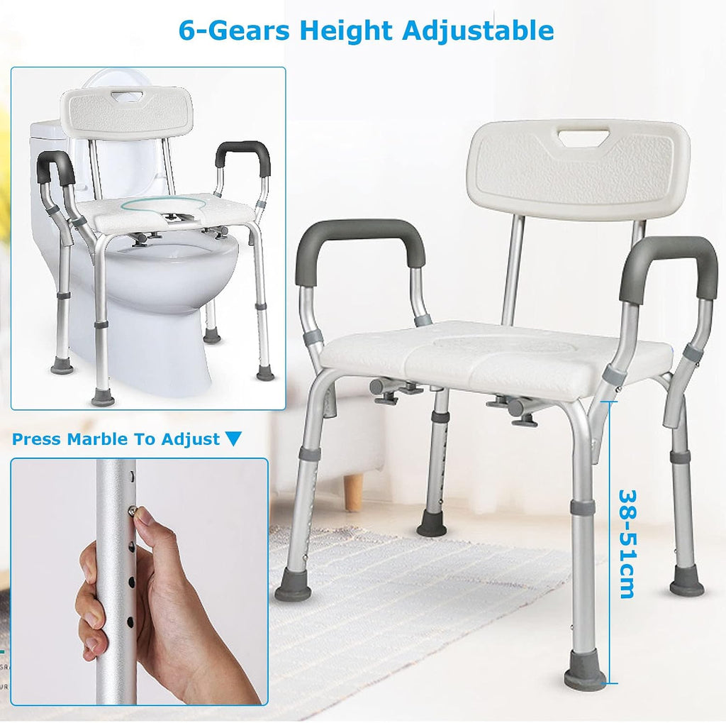 Bedside Commode Chair, Heavy-Duty Raised Toilet Seat with Flip-up Handles and 6-Gears Height Adjustable, Portable Bathroom Potty Chair for Adults