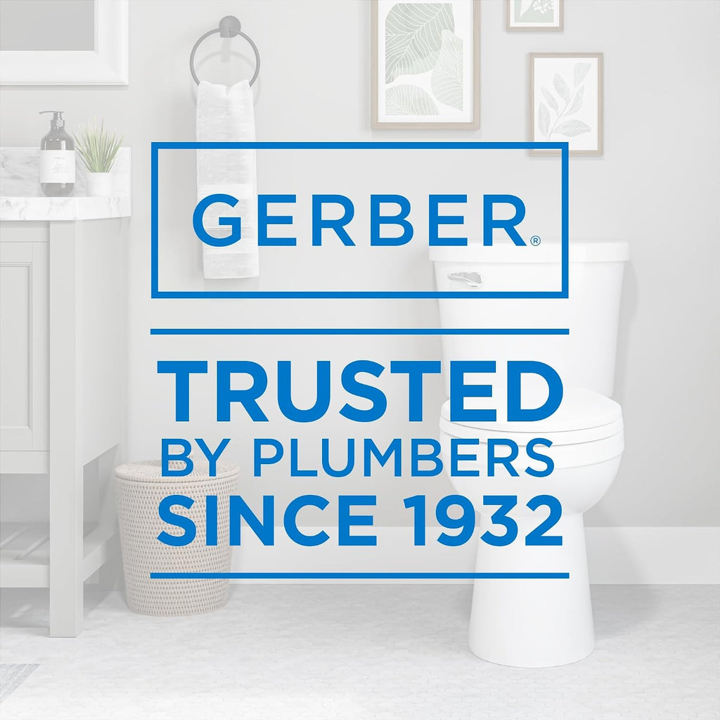 Gerber Maxwell Crest Two-Piece Toilet Elongated with 12-in Rough-in, ADA-Compliant Chair Height, High Efficiency 1.28 GPF, Soft-Close Seat and Install Kit with Wax Ring Included, White, GRS48310