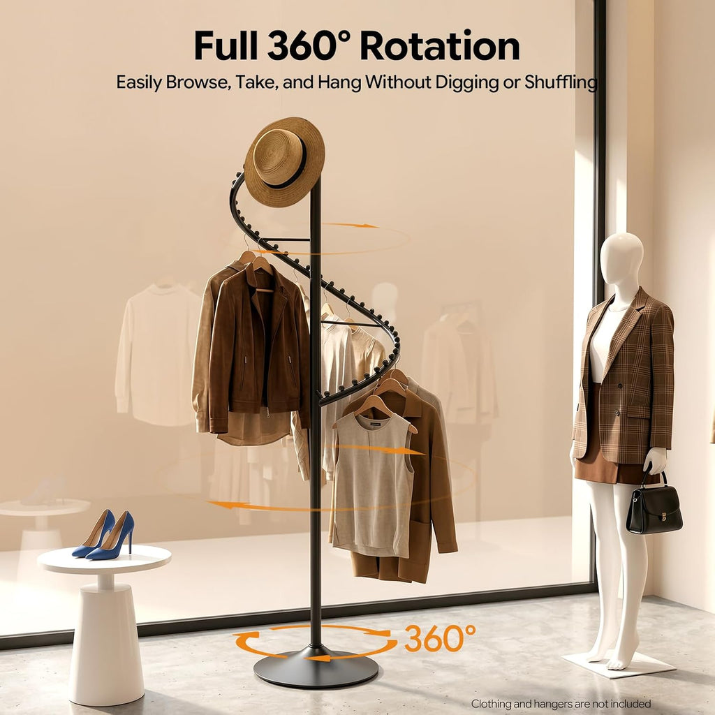 DYRABREST Spiral Rotating Clothing Rack, 5.91ft H 38-Ball Heavy Duty Garment Rack, Space Saving Standing Metal Sturdy Freestanding Hanger for Boutique Bedroom (Black)