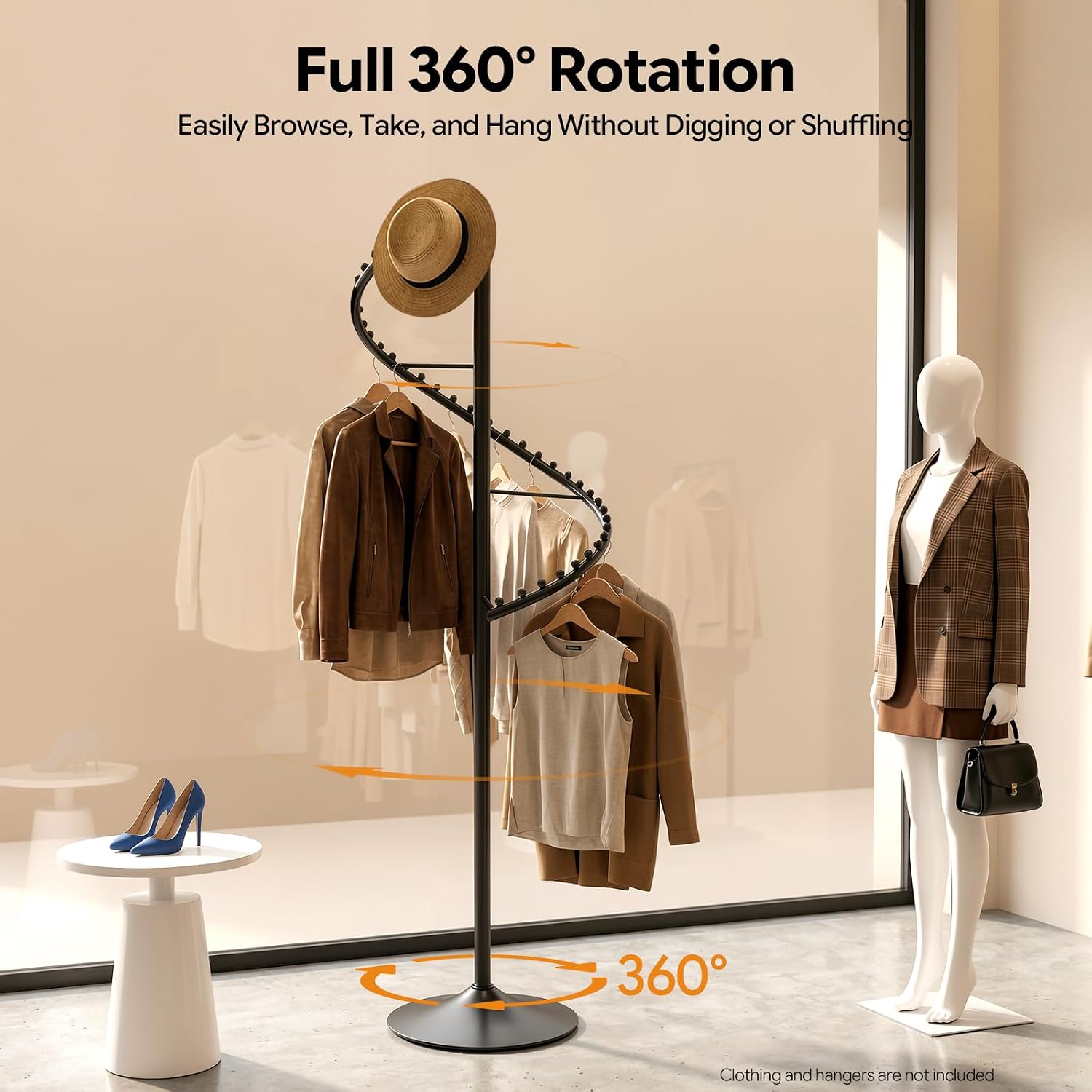 DYRABREST Spiral Rotating Clothing Rack, 5.91ft H 38-Ball Heavy Duty Garment Rack, Space Saving Standing Metal Sturdy Freestanding Hanger for Boutique Bedroom (Black)