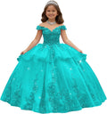 Crystal Lace Applique Flower Girl Dress Layered 3D Floral First Communion Dresses Off Shoulder Girls Pageant Dresses