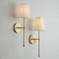 Possini Euro Design Elena Modern Wall Light Sconces Set of 2 Warm Brass Gold Metal Hardwired 6' Cream Linen Shade for Bedroom Bedside Living Room House Home Hallway Dining Kitchen