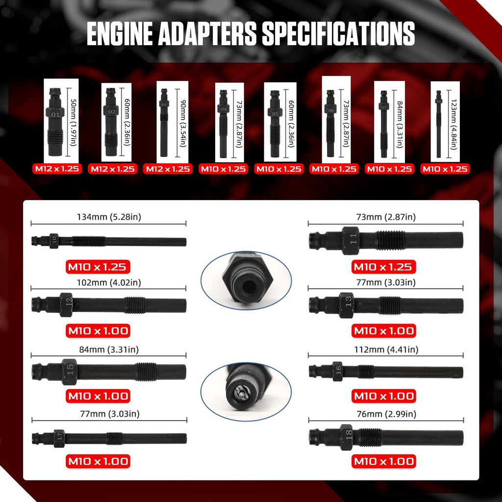 Petrol & Diesel Engine Compression and Leakage Test Kit – 47PCS Comprehensive Pressure Gauge Tool Set for Diagnosing Engine Issues Fits for Most Cars, Trucks and Motorcycles