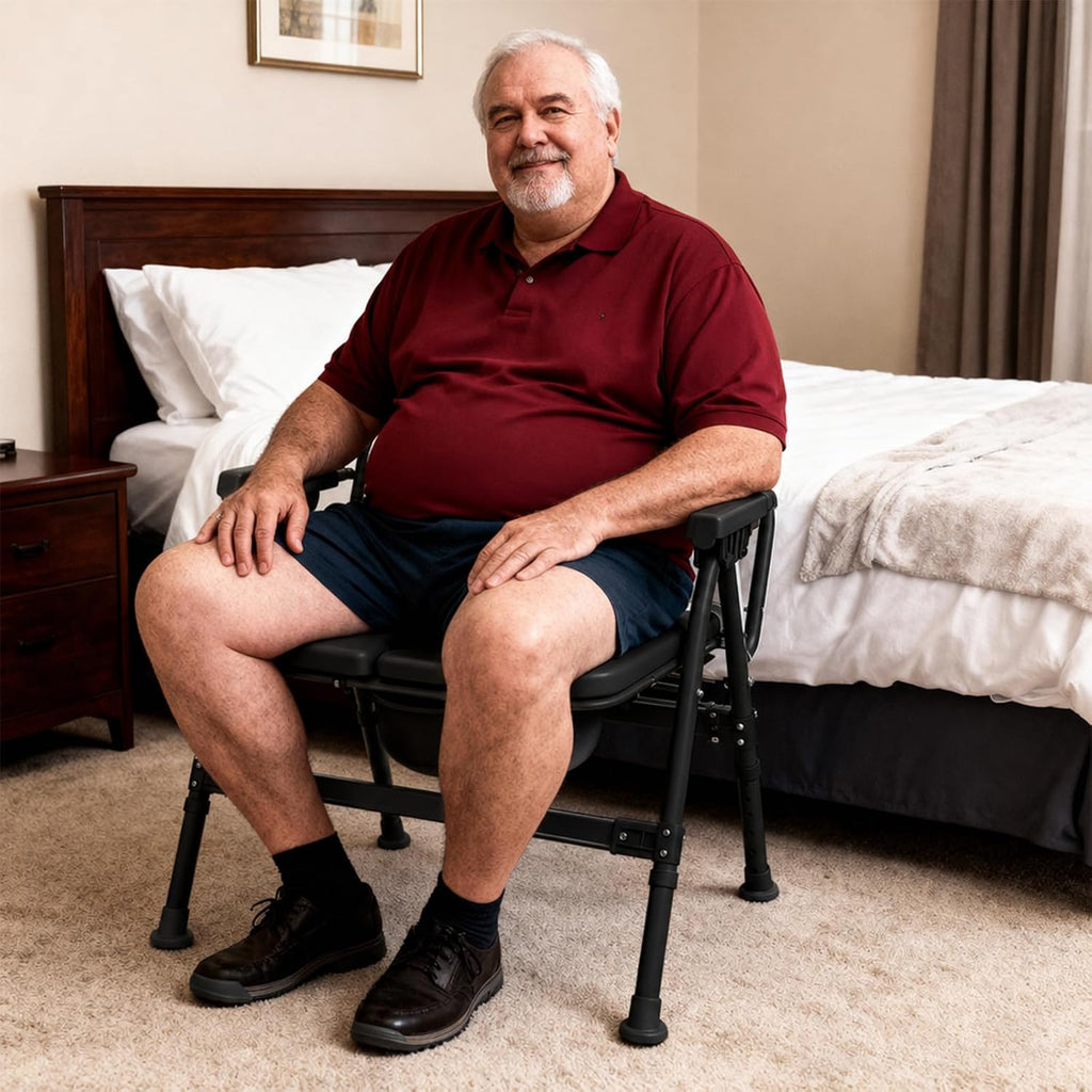 Heavy-Duty Large Bone Bedside Commode, 800lbs Weight Capacity & Extra-Wide Padded Seat, Adjustable Height Folding Toilet Chair for Seniors,Disabled, Patient Home Care(Black)