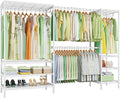Ulif E11 Heavy-Duty Garment Rack, Metal Freestanding Clothes Rack and Closet Storage Organizer with 8 Shelves and 4 Hanger Rods, (73.2-97.6)' W x 14.5' D x 71.2' H, Load 1034 LBS, White