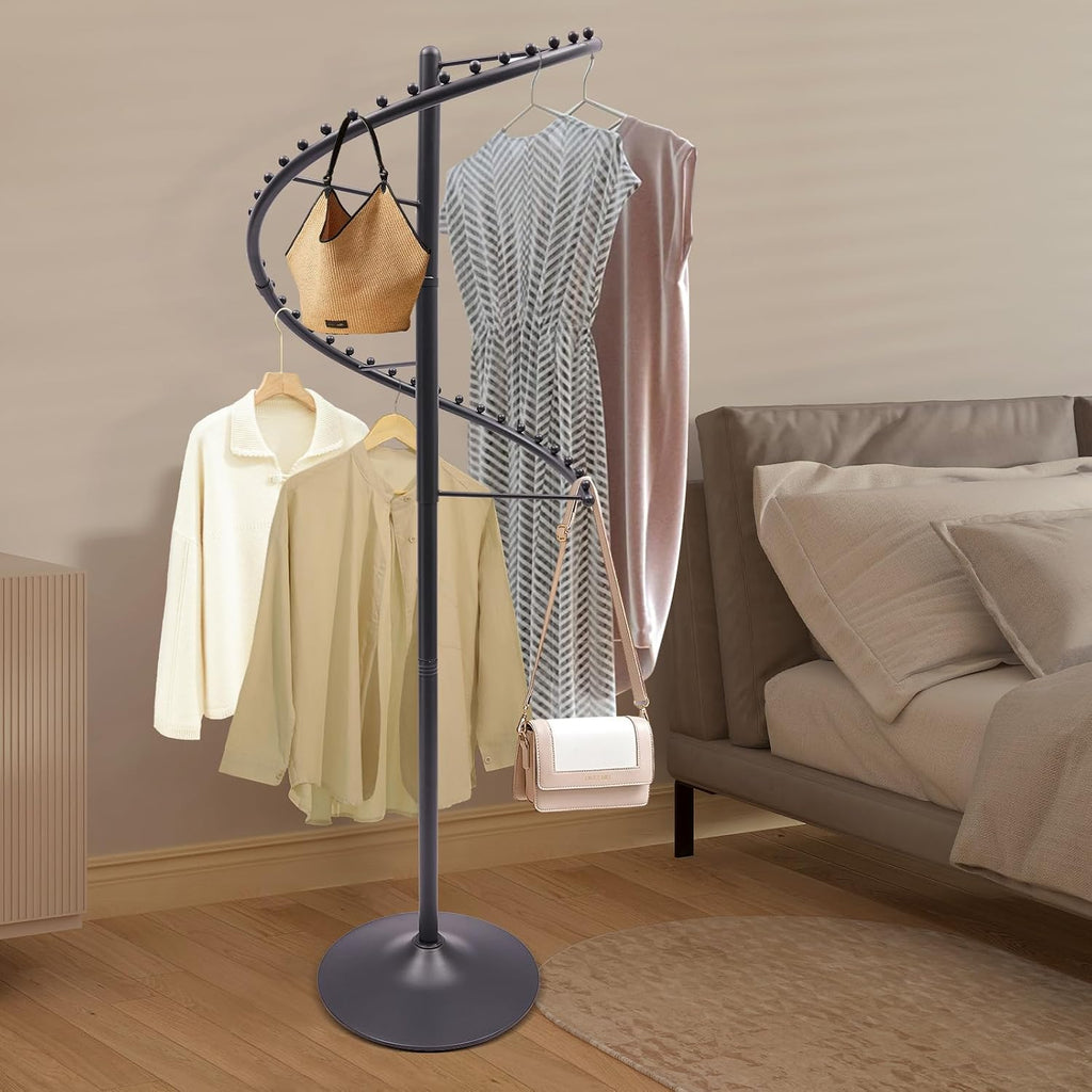 Spiral Rotating Clothing Rack, 360° Spiral Retail Costumer Heavy Duty Garment Rack with 38 Ball for Retail Stores, Bedroom, Living Rooms (Black)