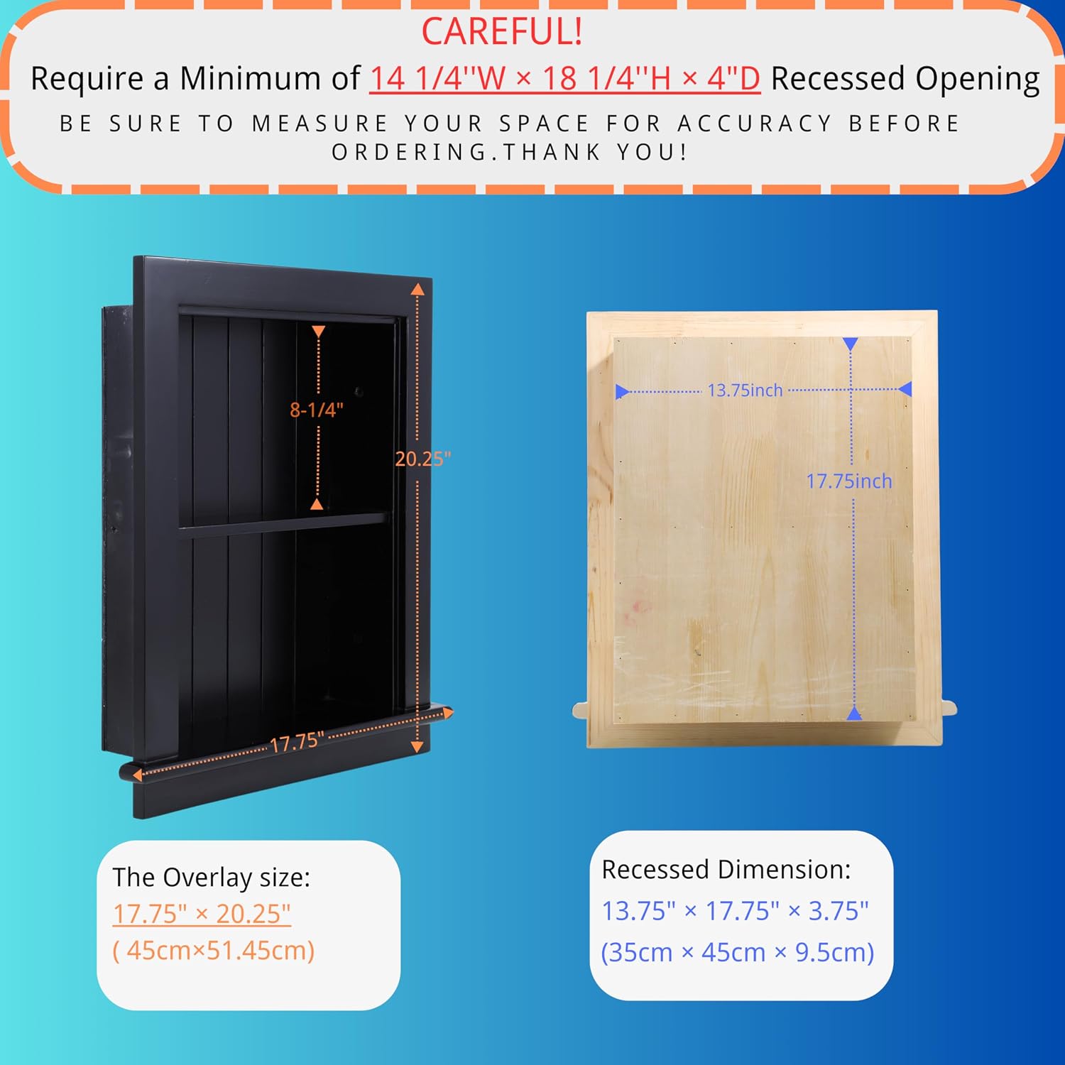 14 x 18 Medicine Cabinet Recessed, Wall Niche, Bathroom Wall Cabinet, 3-Tier, Between Studs Shelving for Drywall, Black