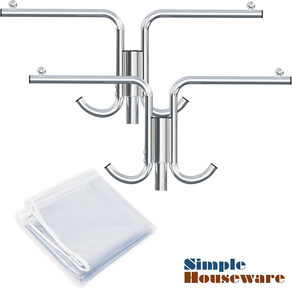 Simple Houseware Industrial Grade Z-Base Garment Rack, 500lb Load with 62' Extra Long bar w/Clear Cover and Tube Bracket