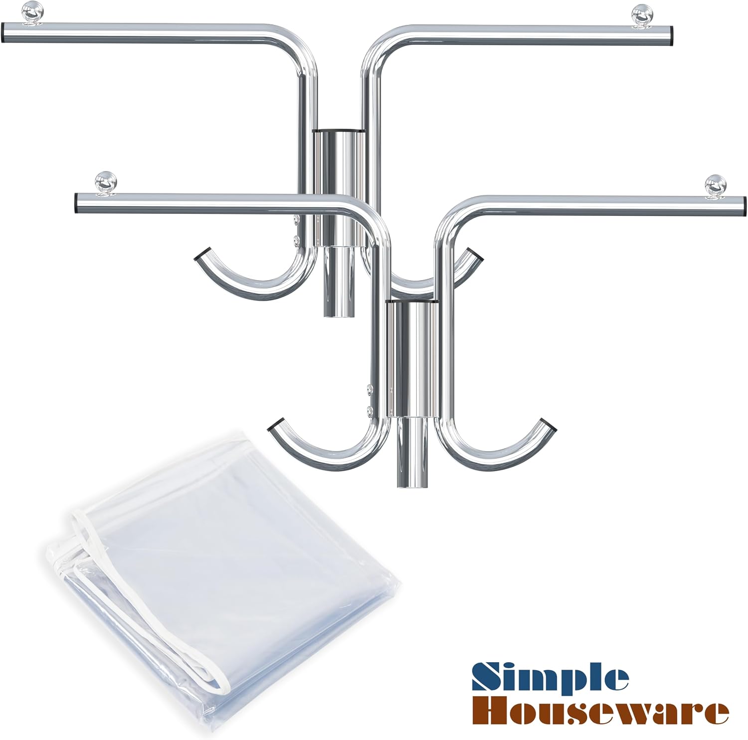 Simple Houseware Industrial Grade Z-Base Garment Rack, 500lb Load with 62' Extra Long bar w/Clear Cover and Tube Bracket