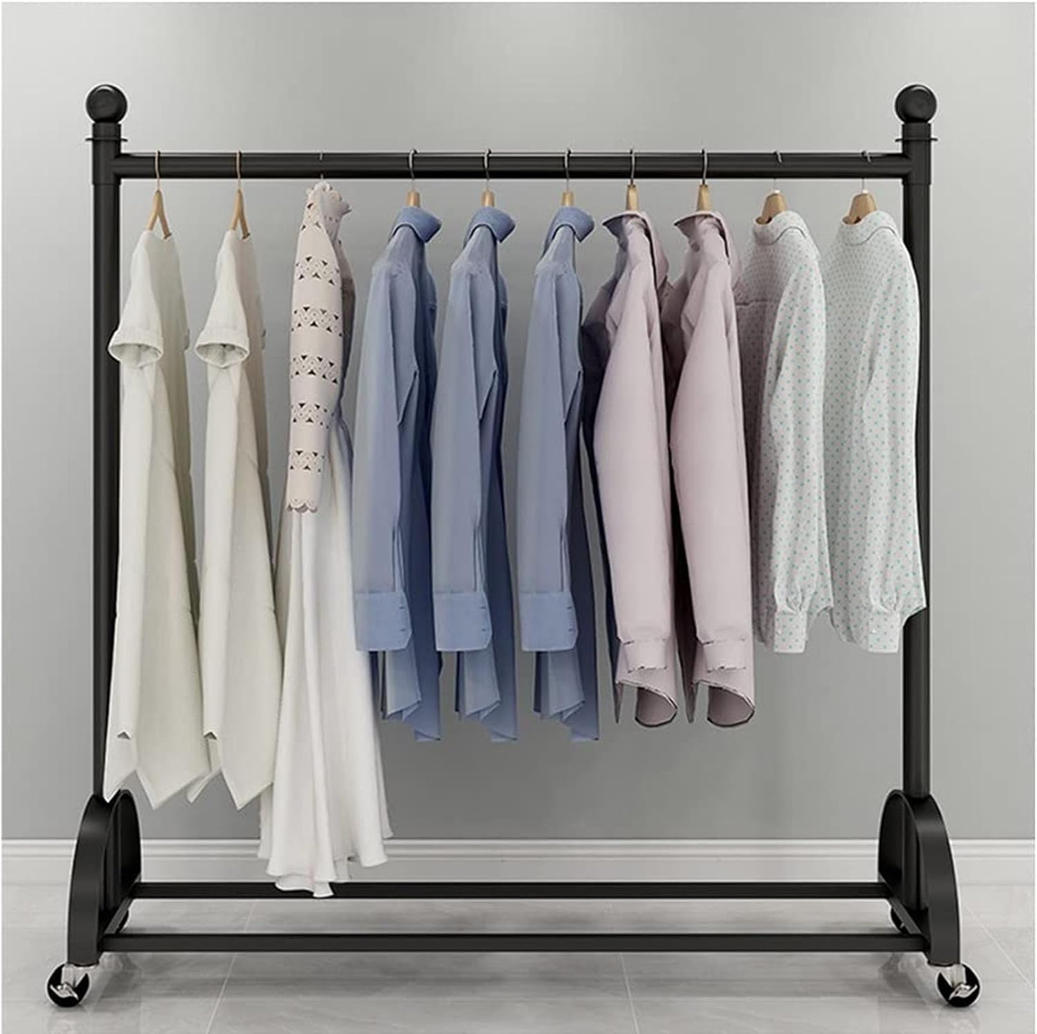 Adjustable Rolling Garment Rack with Wheels, Sturdy Metal Clothes Hanger for Organizing Coats, Dresses, and Shirts in Retail, Office, or Home Use