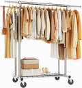 HYSEYY Heavy Duty Clothes Rack, Rolling Clothing Rack for Hanging Clothes with Shelves Load 700LBS,Portable Garment Wardrobe Closet Rack with Wheels for Bedroom,Laundry Room,Retail Store,Silver
