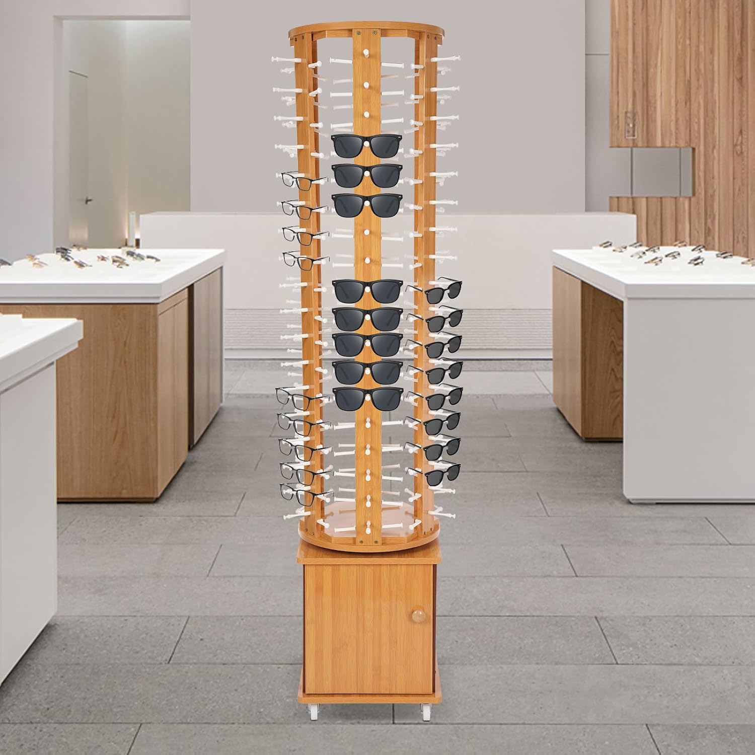 Sunglasses Retail Display Rack,Rotating Glasses Rack,108 Pairs Sunglasses Holder,Eyewear Storage Organizer w/4 Wheels