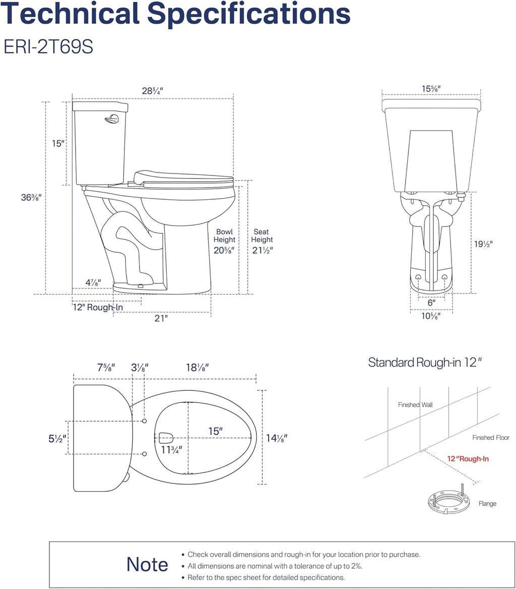 Eridanus Extra Tall Two Piece Toilet, ADA Compliant Chair Height 21.5', Elongated Toilets Bowl 21' with Soft Close Seat, 1.28 GPF Single Flush, 12' Rough-In, High Toilet for Senior, Pregnant, Handicap