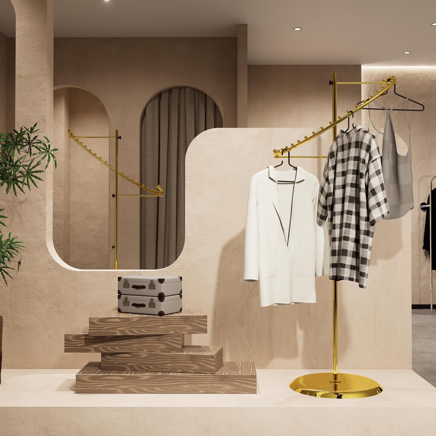 Heavy Duty Spiral Retail Racks for Clothes Gold Hanging Clothes Rack Store Boutique Clothing Rack Closet Racks for Bedroom and Shop
