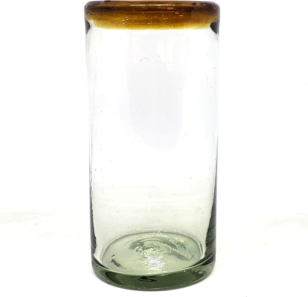 Amber Rim 20 oz Tall Iced Tea Glasses (set of 6) Mexican Handmade Glassware, Recycled Glass, Lead-free, Toxin-Free (Tall Iced Tea)