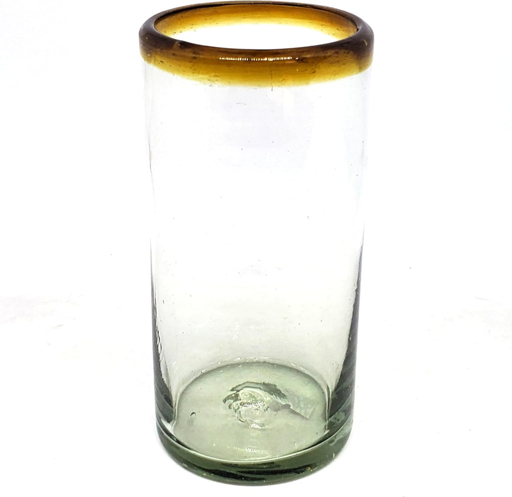Amber Rim 20 oz Tall Iced Tea Glasses (set of 6) Mexican Handmade Glassware, Recycled Glass, Lead-free, Toxin-Free (Tall Iced Tea)