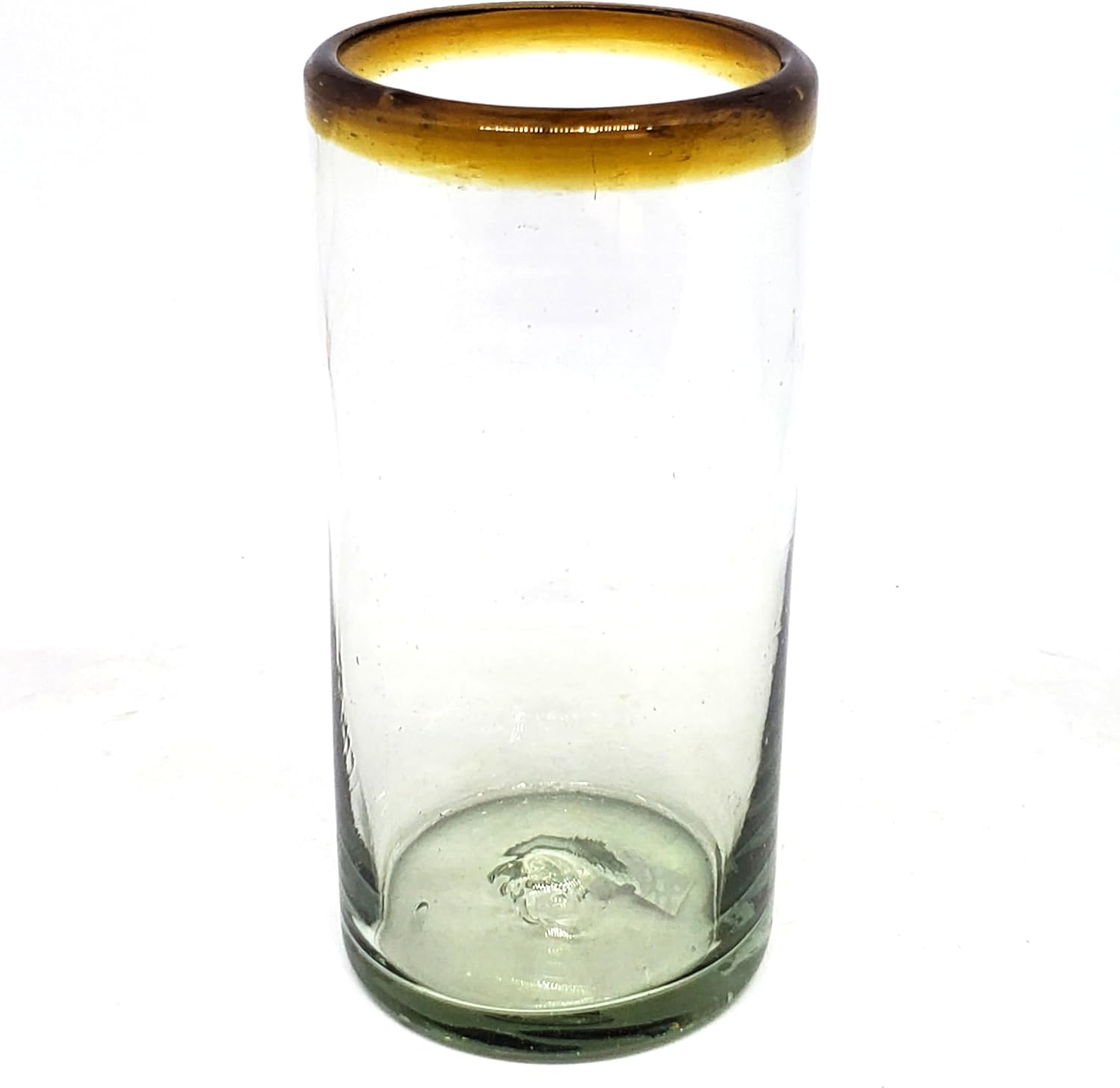 Amber Rim 20 oz Tall Iced Tea Glasses (set of 6) Mexican Handmade Glassware, Recycled Glass, Lead-free, Toxin-Free (Tall Iced Tea)
