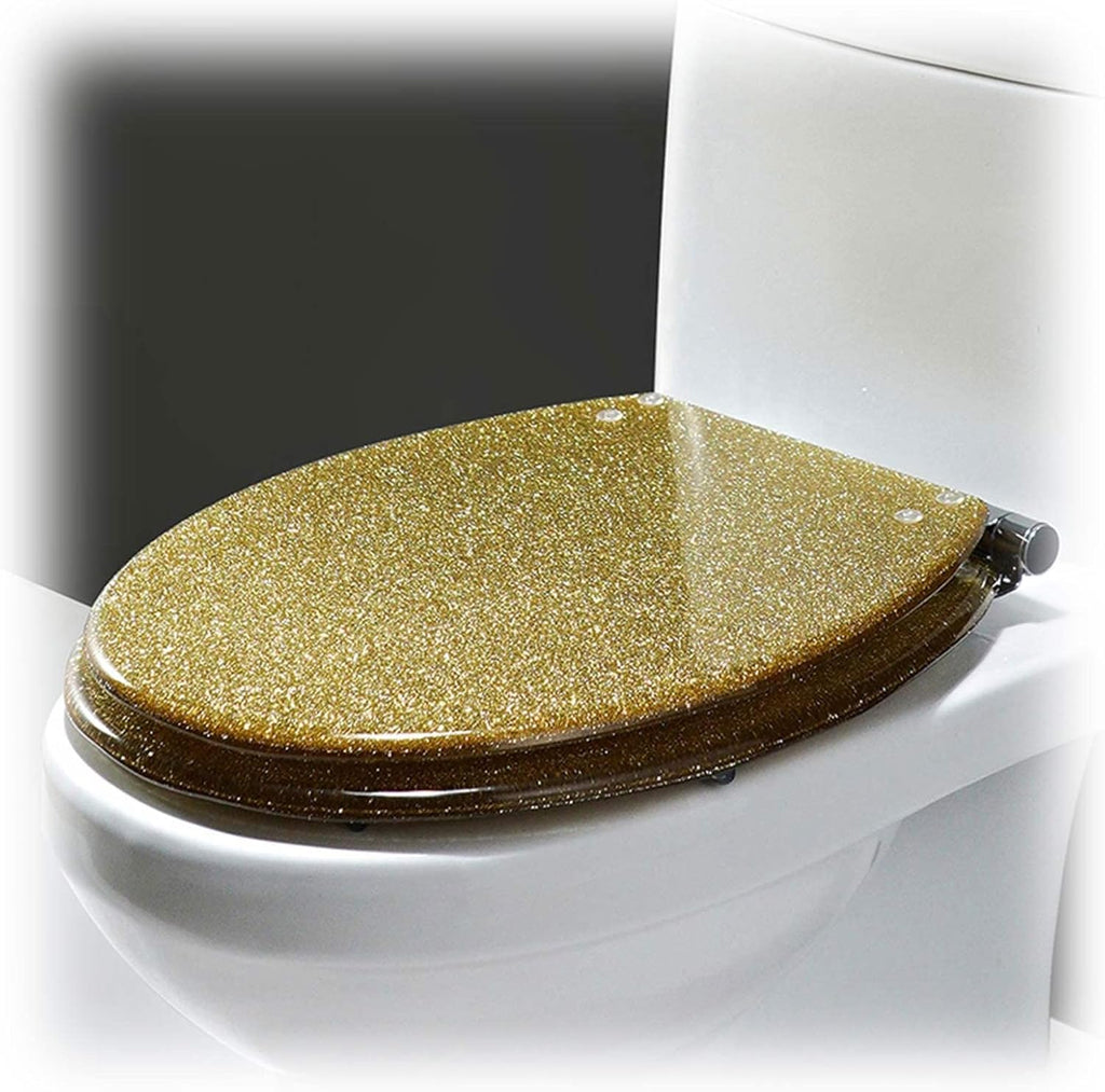 Toilet Seat Toilet Seat Soft Close, Oval Glitter Toilet Seat with Quick Release is Easy to Clean, Bathrooms Resin Toilet Seat(Blackglitter)